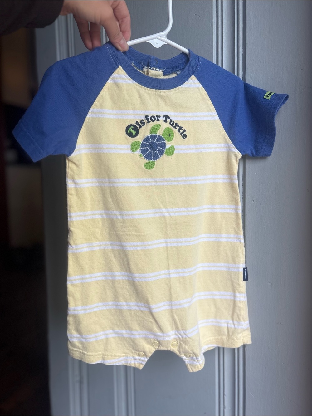 Vintage Carter’s 24M Kids Yellow & Blue Turtle Tee Romper T is for Turtle